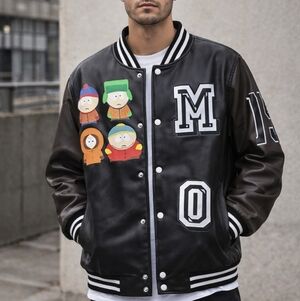 South Park x Members Only Black Bomber Varsity Jacket Size Large New